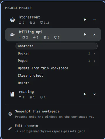 Project Presets preview