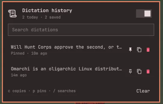 Dictation (Voxtype) History preview