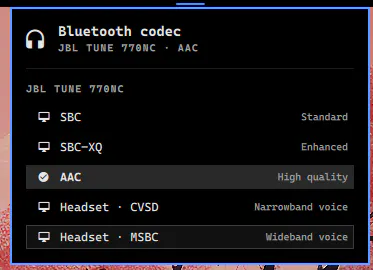 Bluetooth codec preview