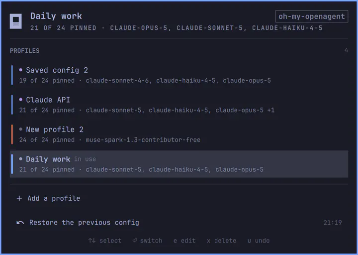 OpenCode Config Manager preview