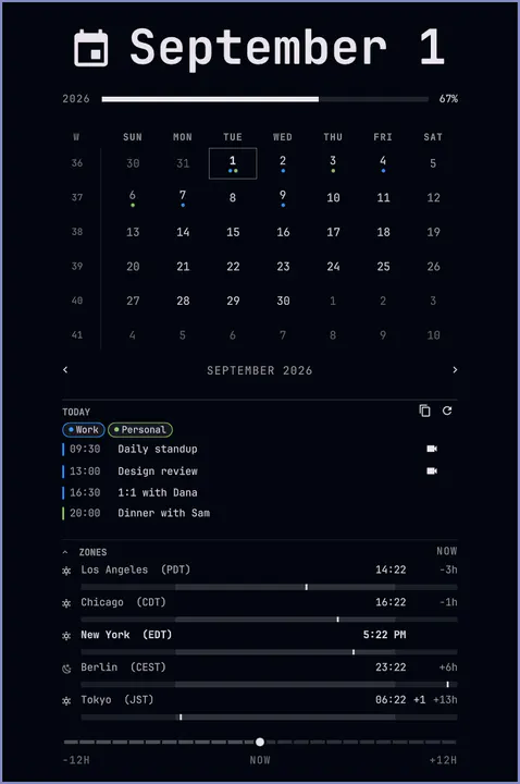Clock, Zones & Calendar preview