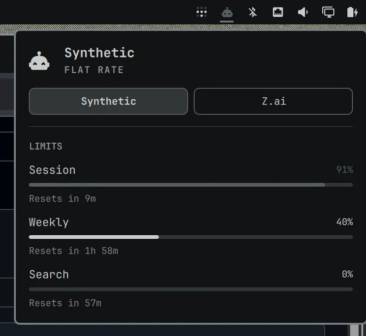 Agent Usage: Z.ai + Synthetic preview