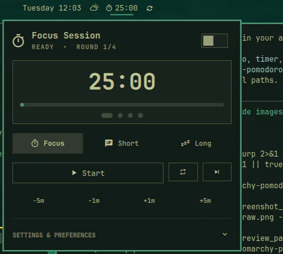 Omarchy Pomodoro preview