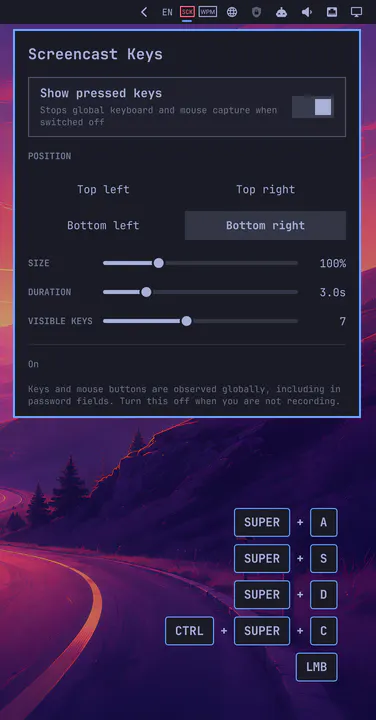 Omarchy Screencast Keys preview