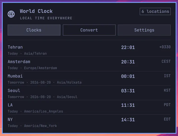 Omarchy World Clock preview