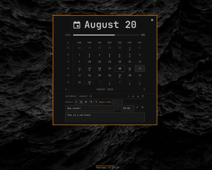Omarchy Google Calendar and Clock preview
