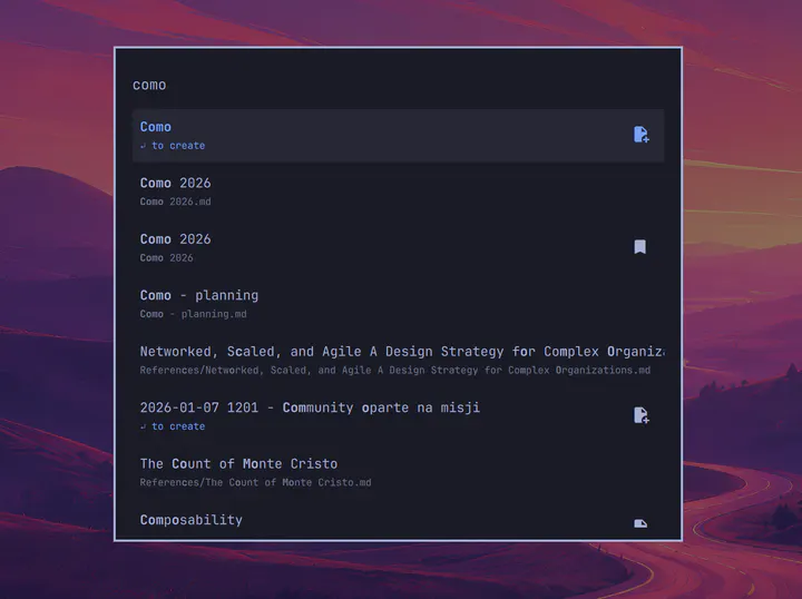 Obsidian Quick Switcher preview