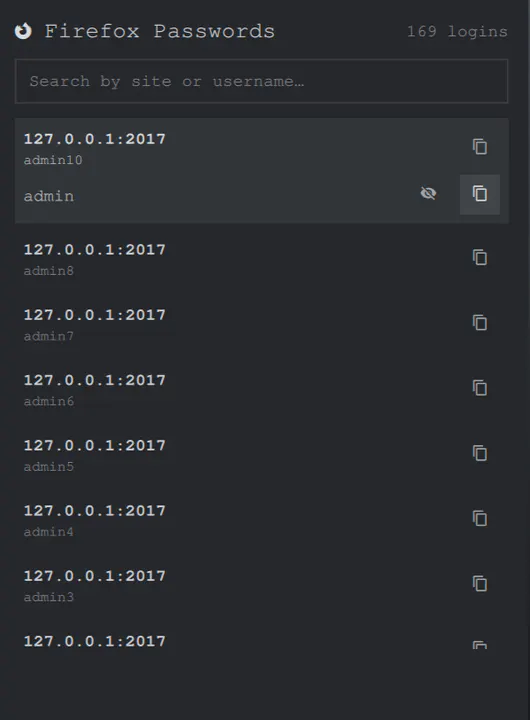 Firefox Passwords preview