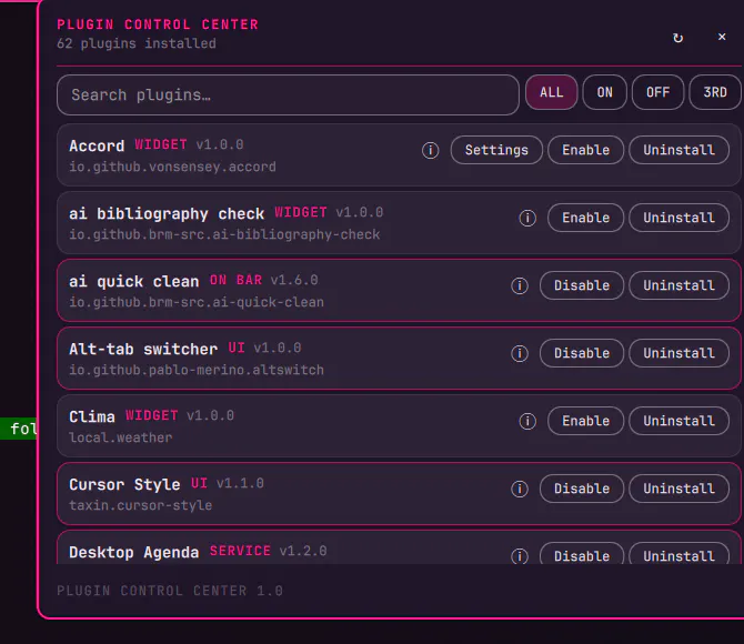 Plugin Control Center preview