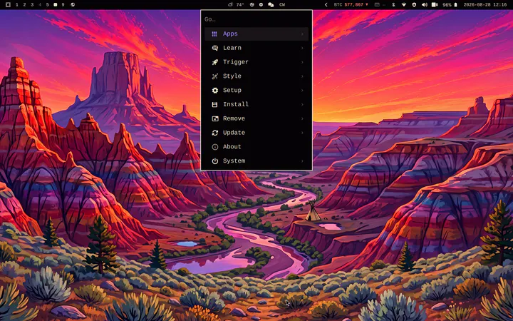 Compact and docked Omarchy menu preview