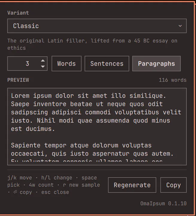 OmaIpsum preview