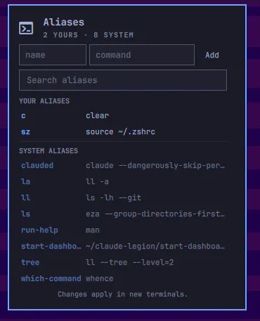 Zsh Alias Manager preview