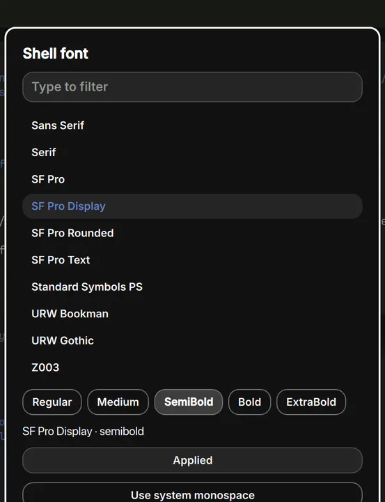 Shell Font preview