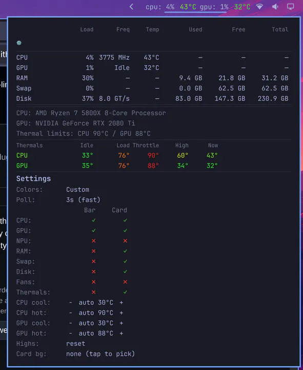 Vex System Monitor preview