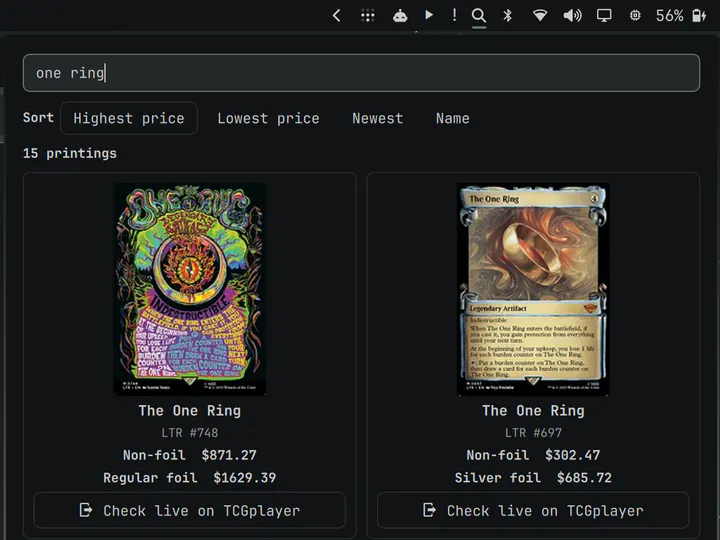 TCG Player Search preview