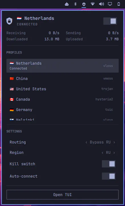 kvn-tui VPN preview