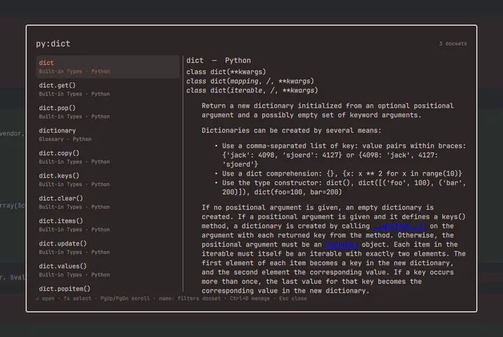 Quickdocs preview