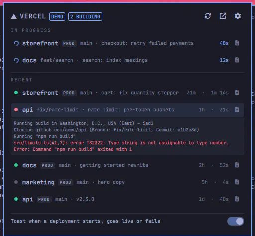 Vercel Deploys preview