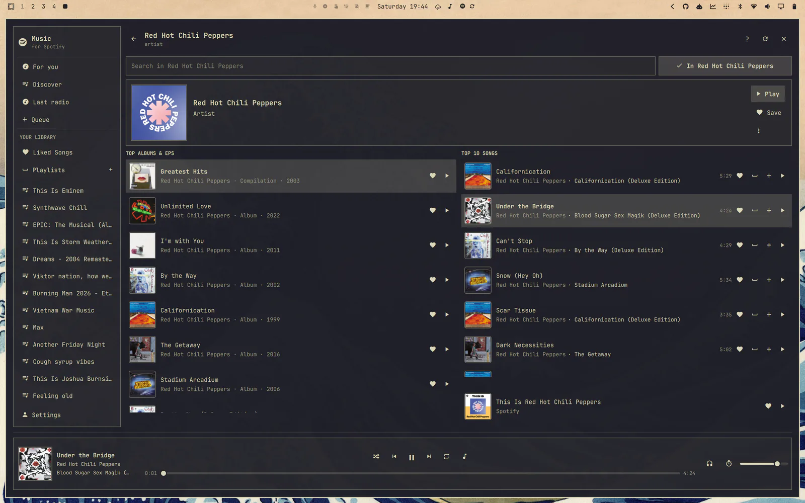 Omarchy Spotify screenshot