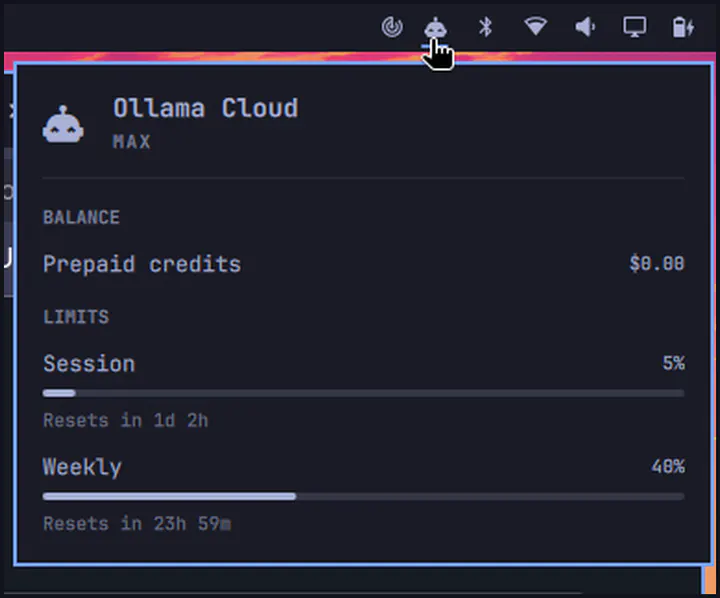 Ollama Cloud Usage preview