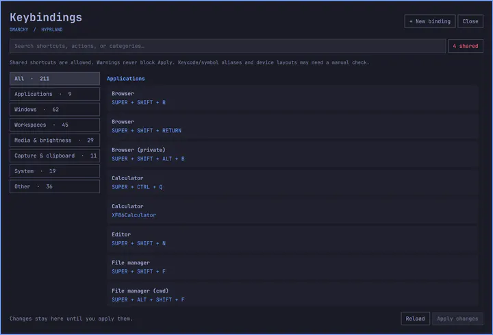 Keybinding editor preview