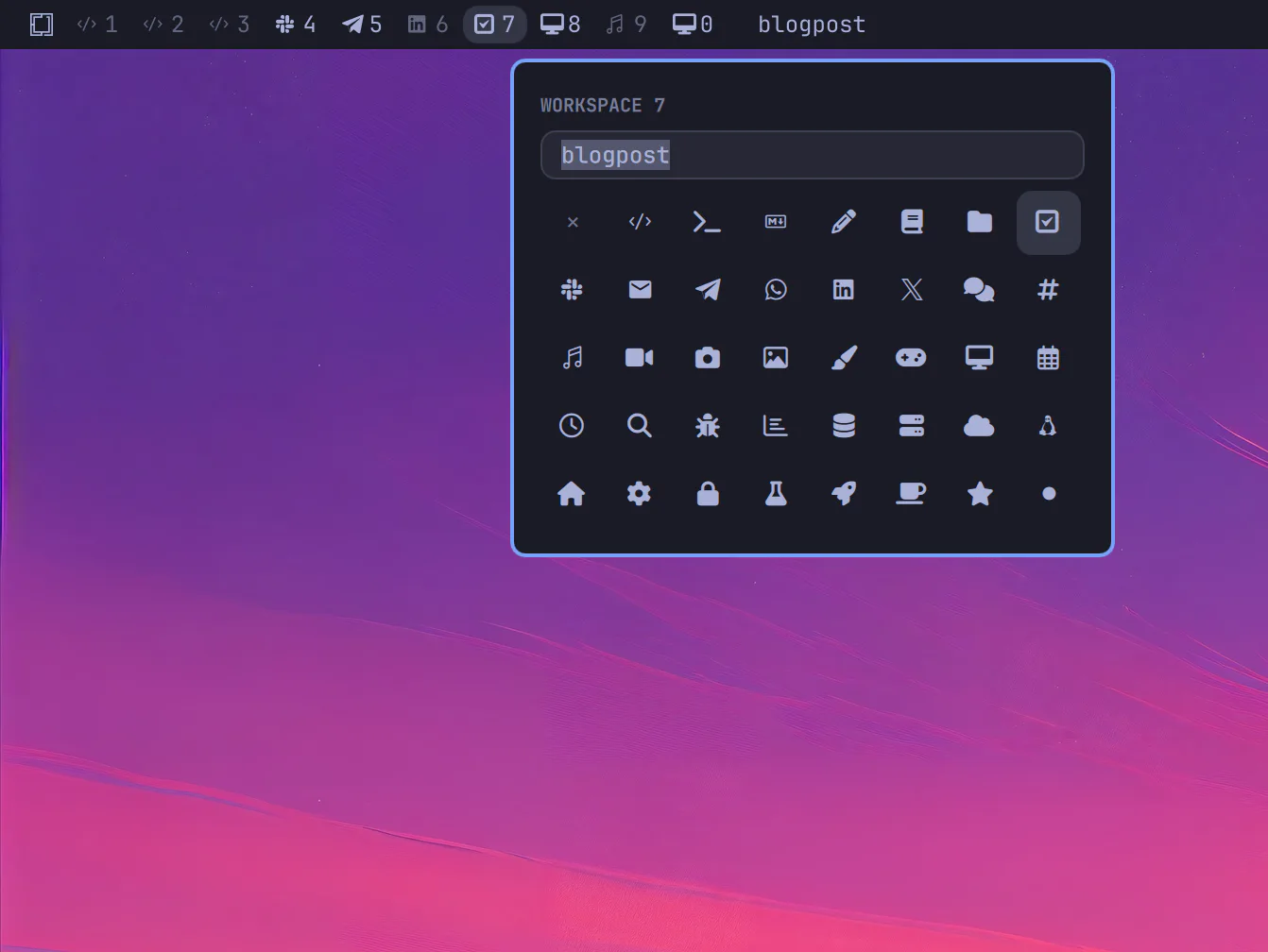 Workspace name screenshot