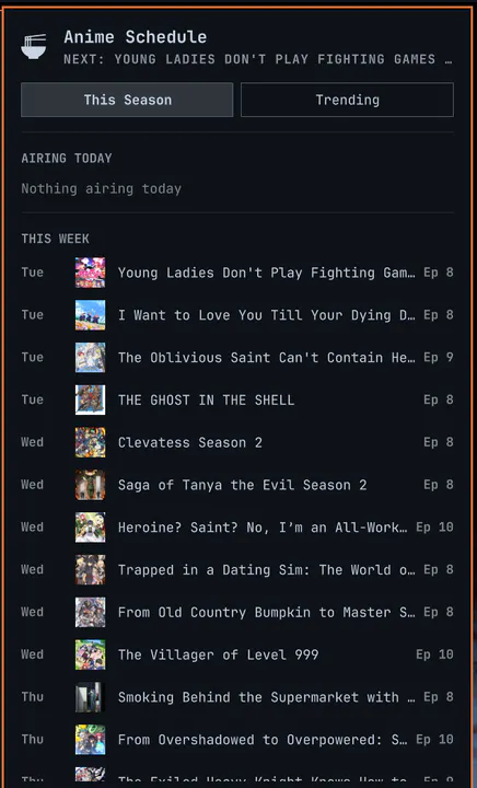 Anime Schedule preview